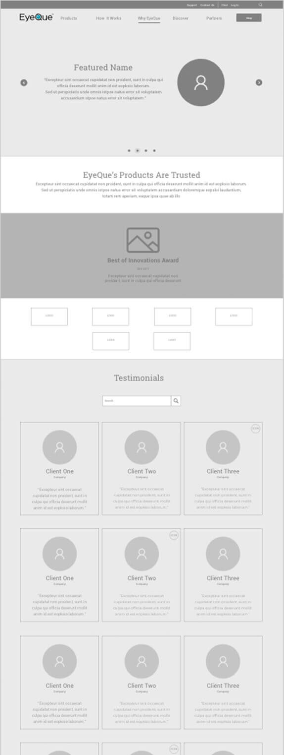 wireframe for eyeque detail page