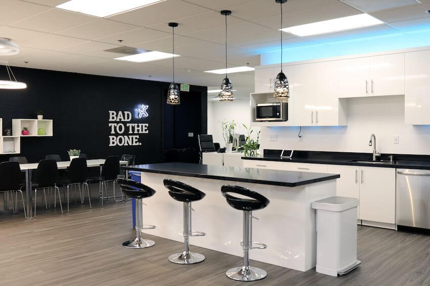 kitchen countertop and bar stools