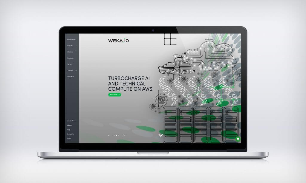 wekaio new homepage on laptop screen