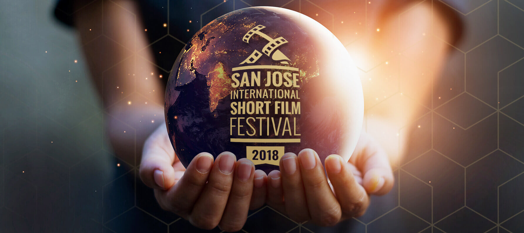 San Jose International Short Film Festival globe logo in palm of hands