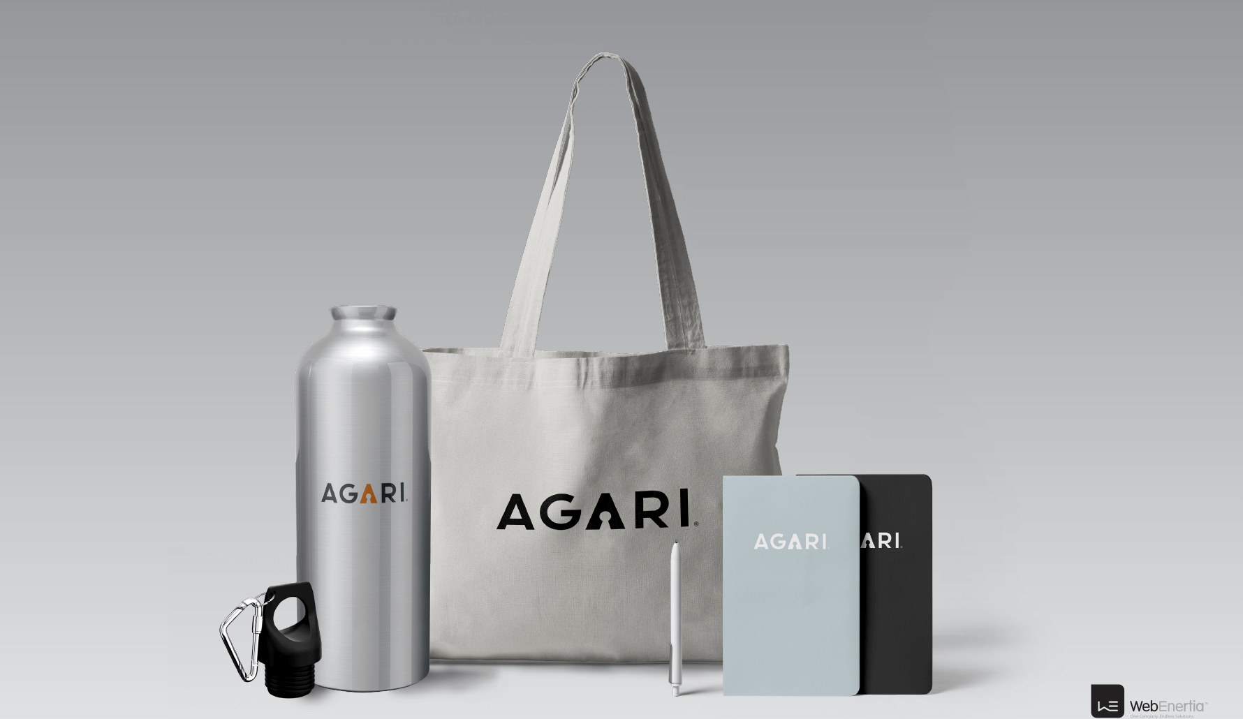Agari Brand Design logo treatment on merchandise