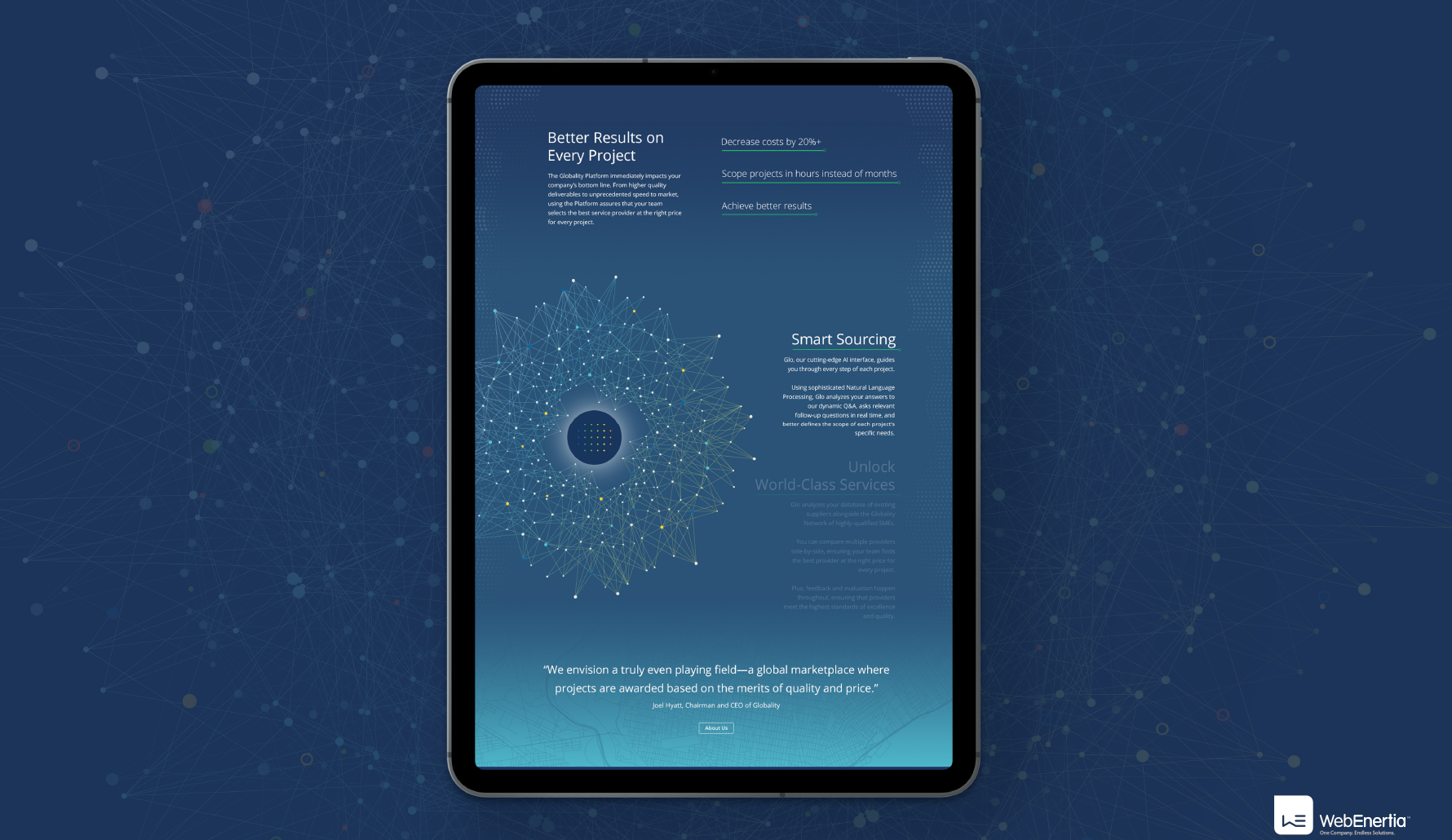 Globality Website Redesign on iPad
