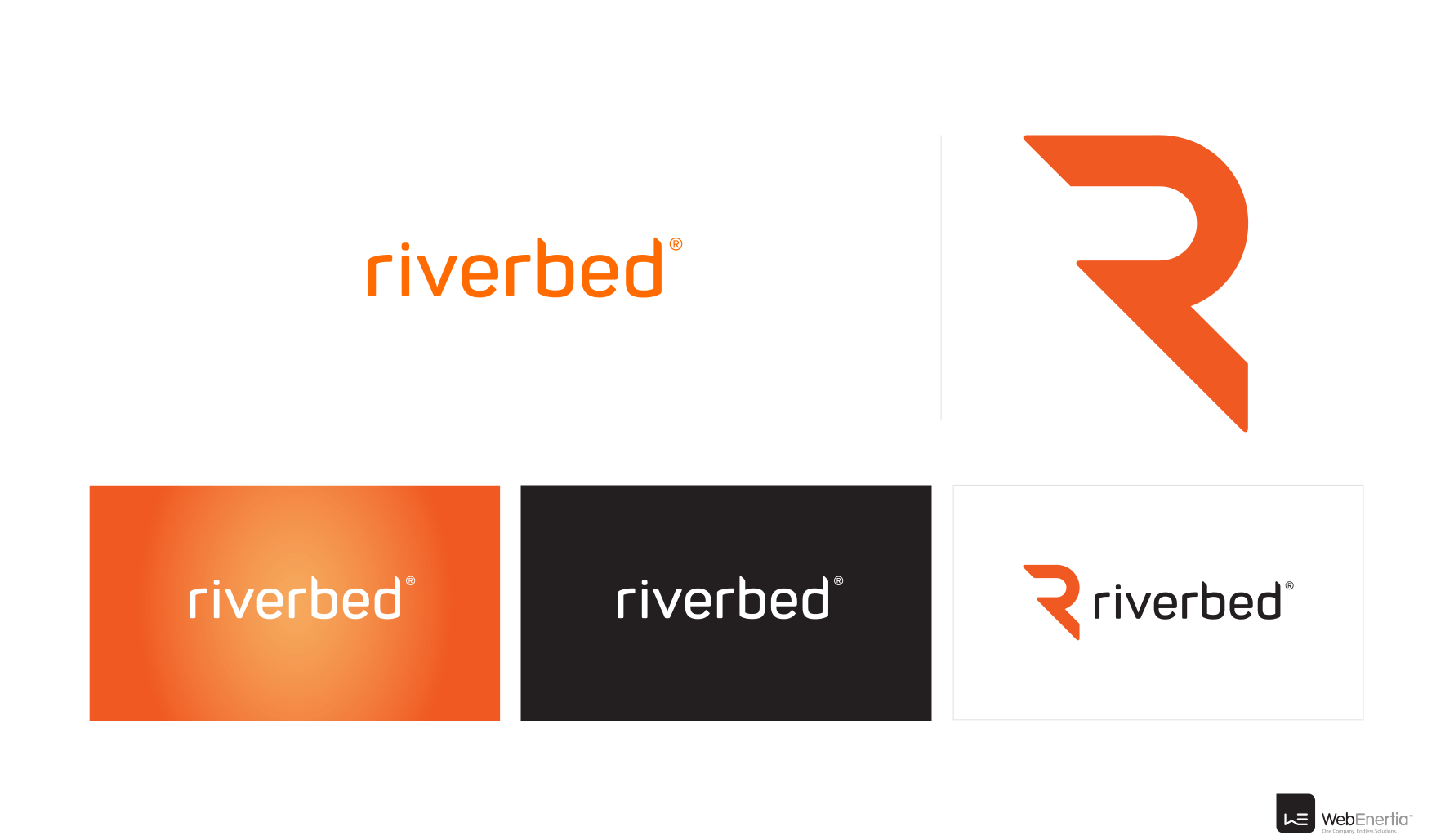 Riverbed Logo Redesign R orange black and white versions